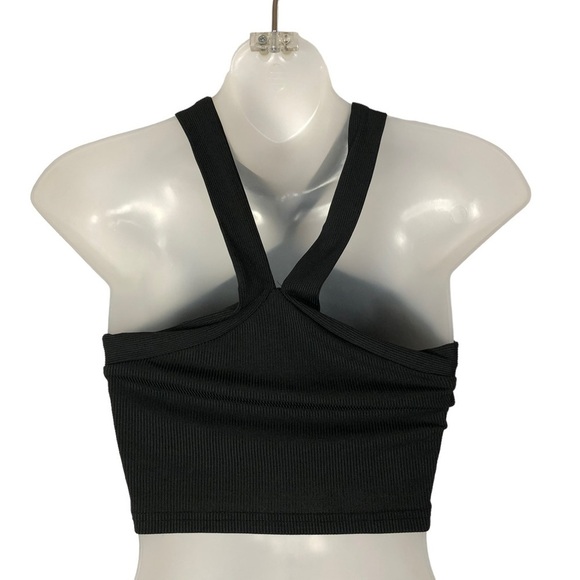Shein Black Ribbed Twisted Halter Crop Tank Top S - Picture 3 of 4